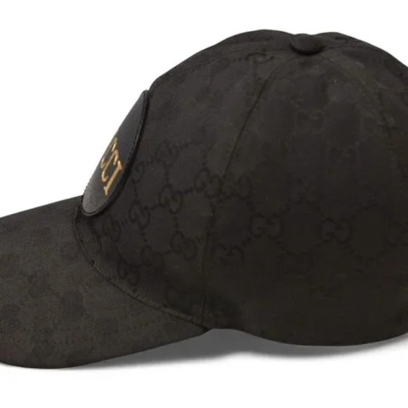 Gucci Baseball Cap Hat Gold Foil Embossed GG Black 4 Hg53 1060 Size